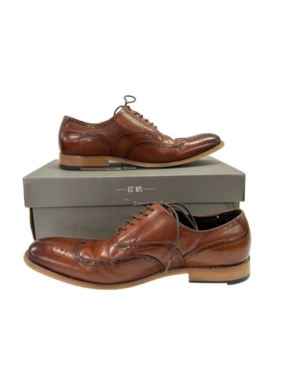 Stacy Dunbar Cognac Leather WIngtop Oxford Dress Shoes 25064 Mens size 12M